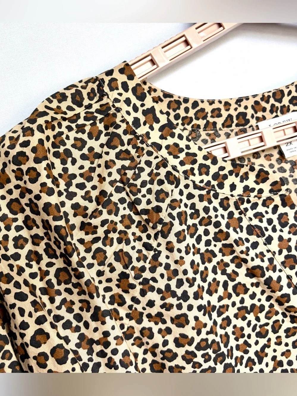 J.Crew Leopard Print Popover Blouse Women 2X Long Sleeve Split Neck SP25 EUC